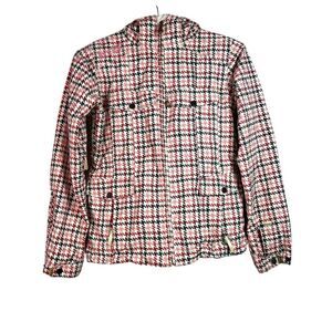 Burton Snowboarding Jacket Women’s Pink Houndstooth Full Zip Winter Ski Size XS